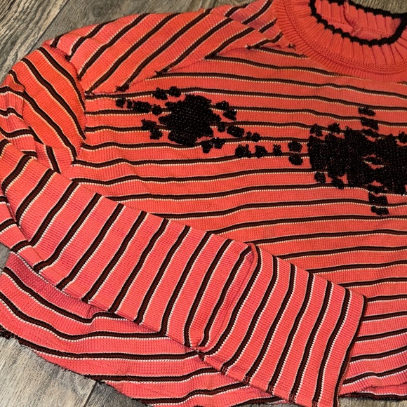 Free People "We The Free" Avalanche Striped Ribbed Cropped Oversized Tee Sz XS - Picture 5 of 12